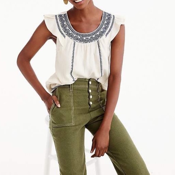 Point Sur J.Crew Embroidered Flutter Sleeve Blouse Sz S EUC - Picture 4 of 6
